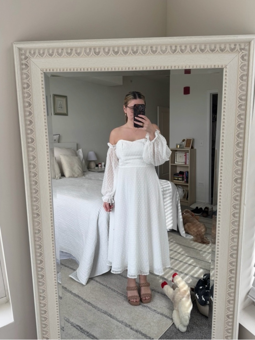 Lulu's White Swiss Dot Off-Shoulder Dress